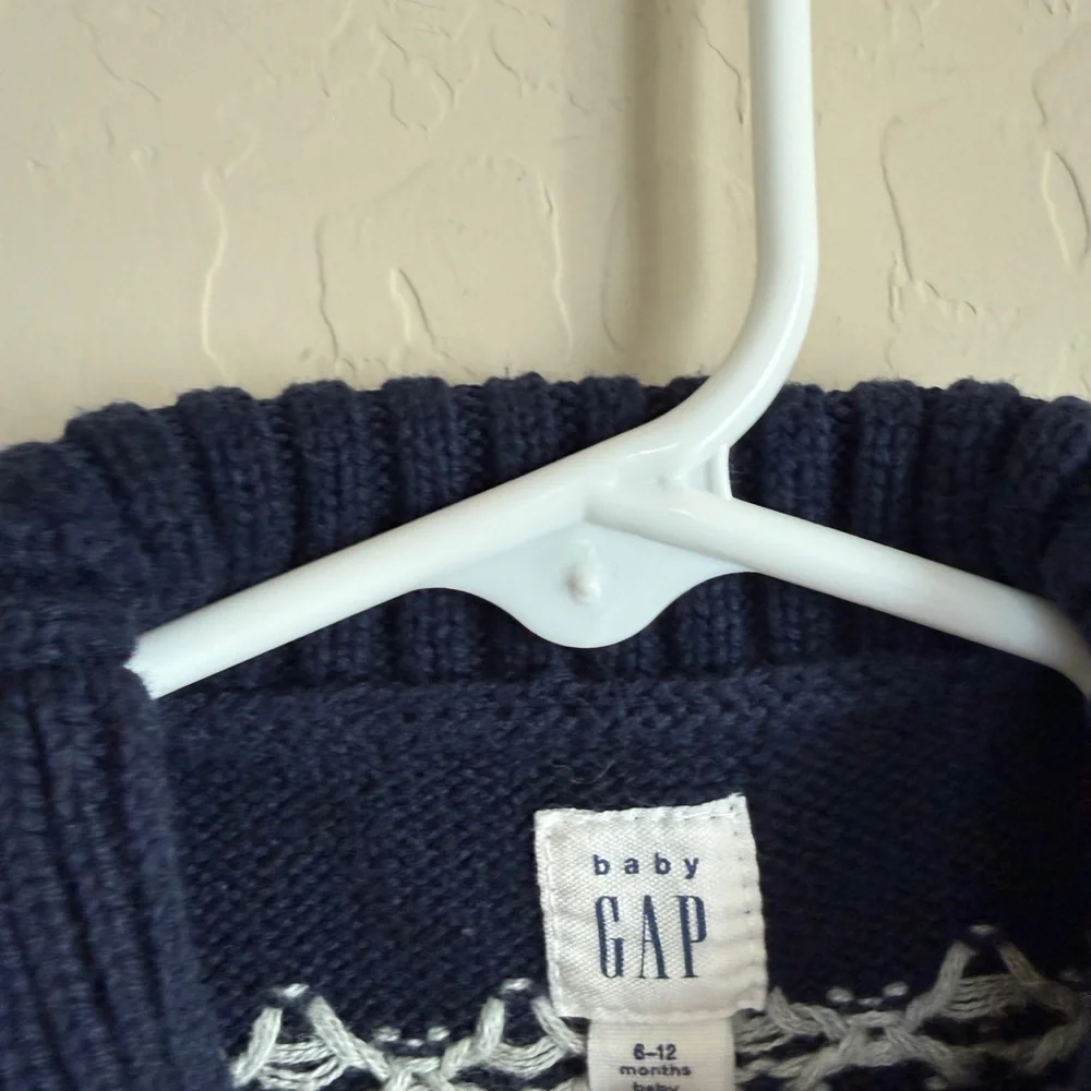 Baby GAP Fair Isle Intarsia Button Cardigan Blue Red White 6-12 months